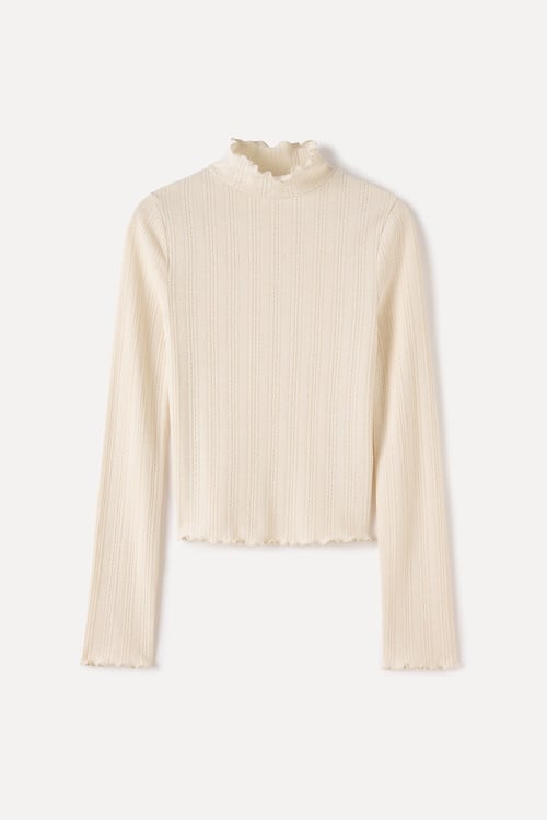  FITTED DİK YAKA UZUN KOLLU BLUZ