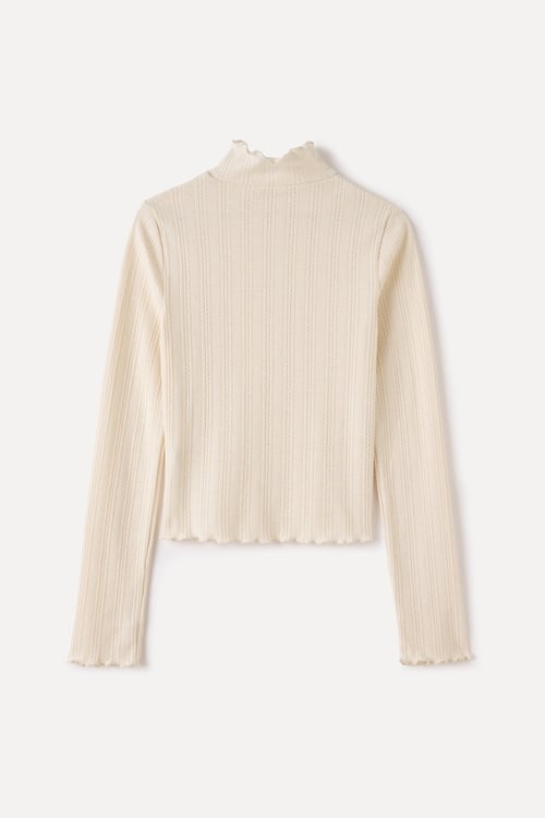  FITTED DİK YAKA UZUN KOLLU BLUZ