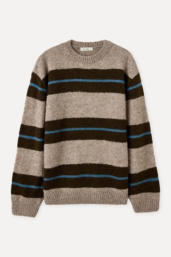 LOOSE FIT ÇİZGİLİ YÜN KARIŞIMLI KAZAK