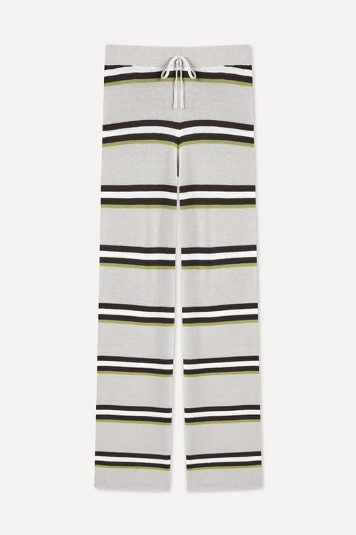  ÇİZGİLİ WIDE LEG BELİ BAĞLAMALI TRİKO PANTOLON