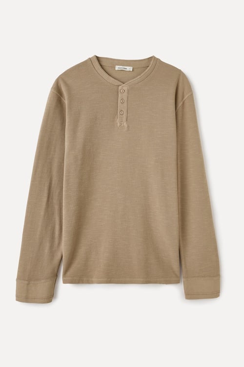 DÜĞMELİ HENLEY YAKA UZUN KOLLU T-SHIRT