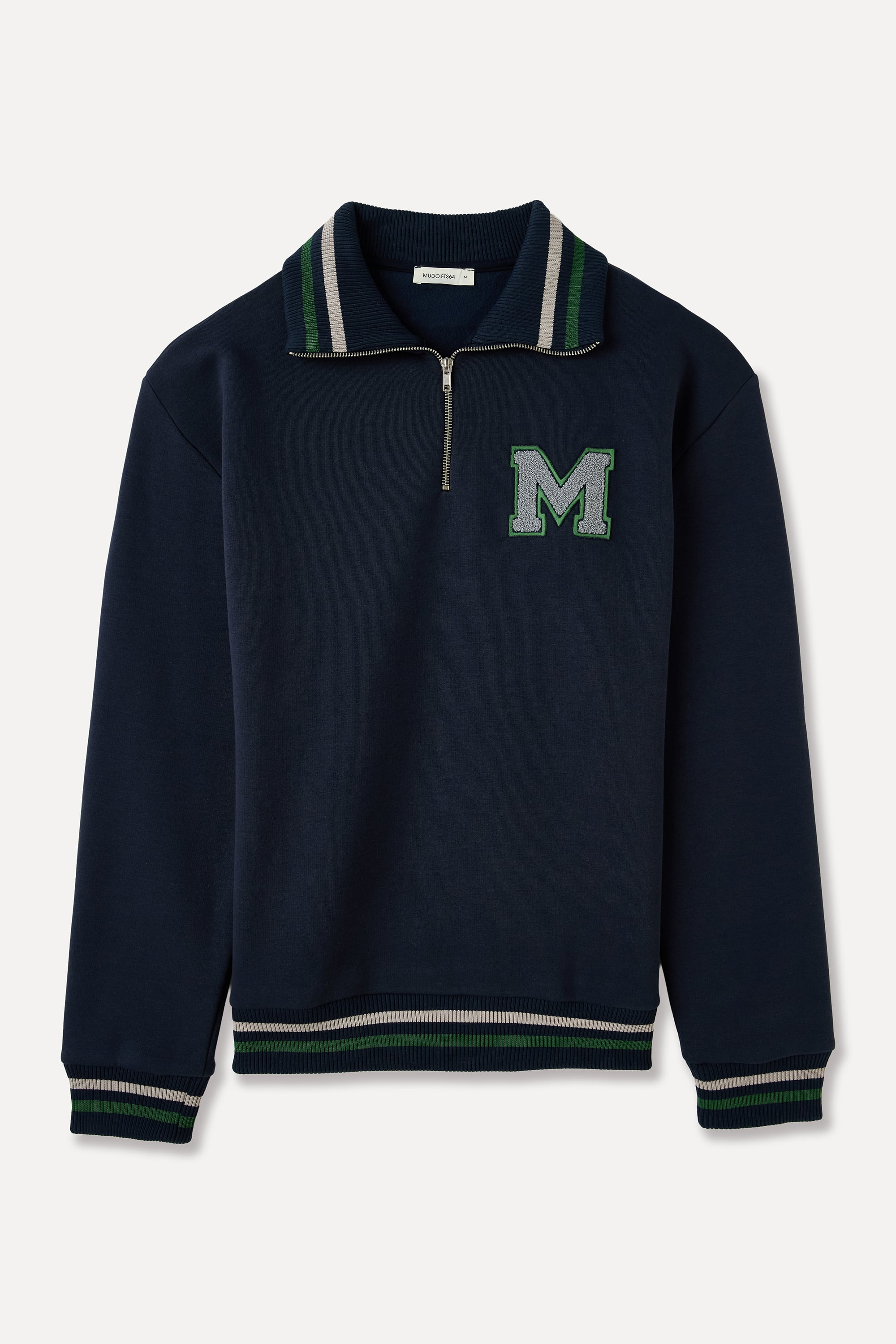 FERMUARLI DİK YAKA NAKIŞLI SWEATSHIRT