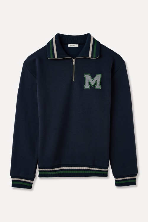  FERMUARLI DİK YAKA NAKIŞLI SWEATSHIRT