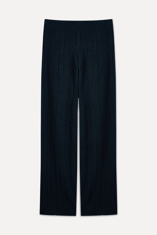 WIDE LEG BELİ LASTİKLİ ÖRME PANTOLON