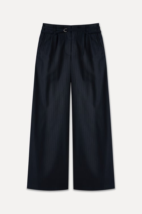  ÇİZGİLİ KEMER DETAYLI WIDE LEG PANTOLON