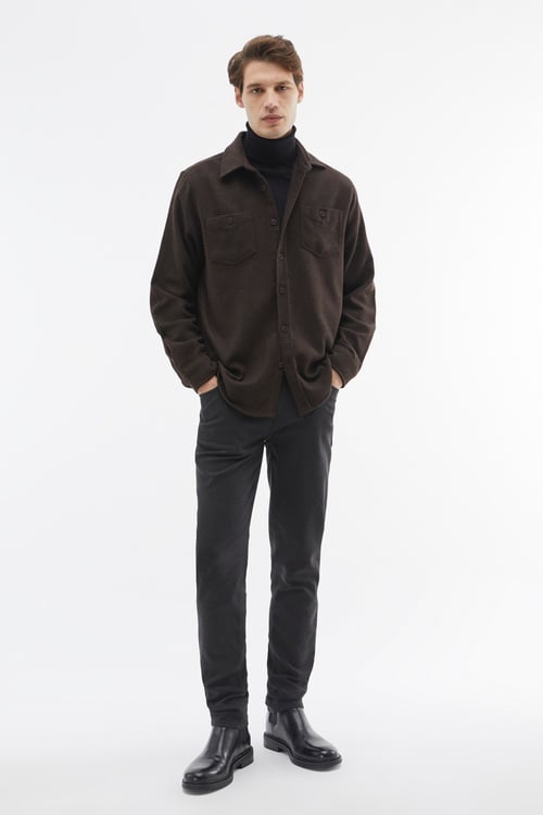 ÇİFT CEPLİ DOKULU REGULAR FIT UZUN KOLLU GÖMLEK