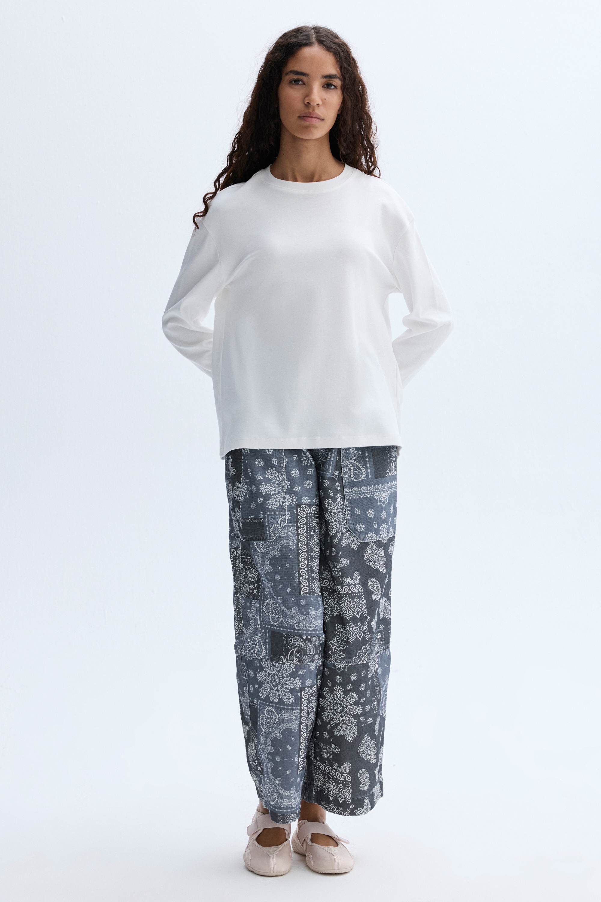 BASKILI WIDE LEG BELİ LASTİKLİ PANTOLON