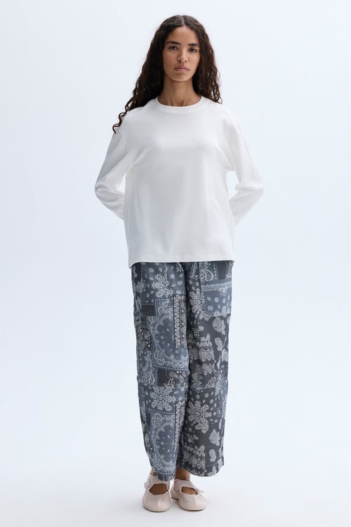 BASKILI WIDE LEG BELİ LASTİKLİ PANTOLON