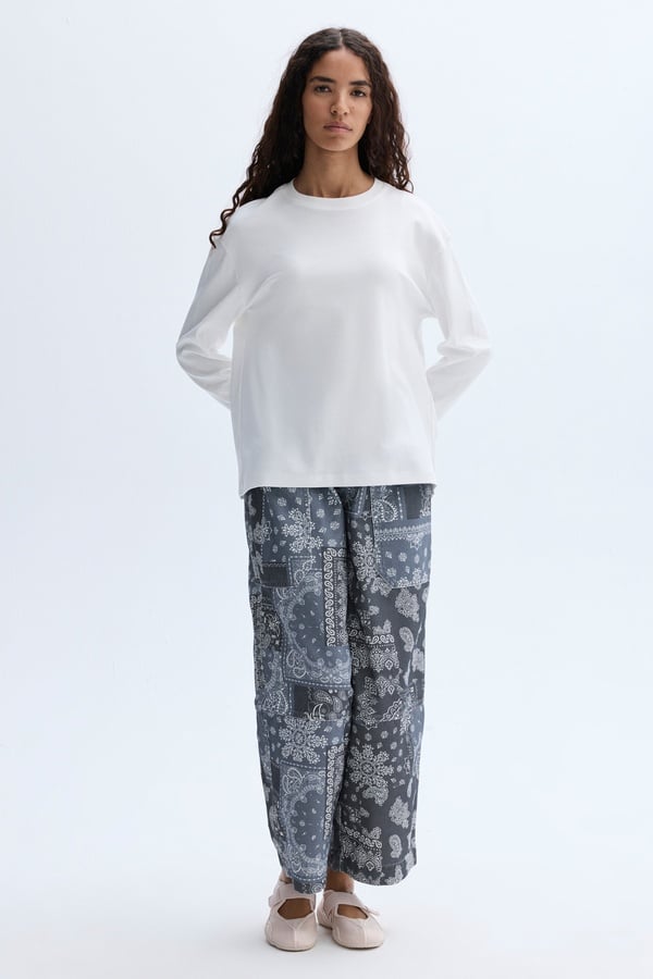 BASKILI WIDE LEG BELİ LASTİKLİ PANTOLON