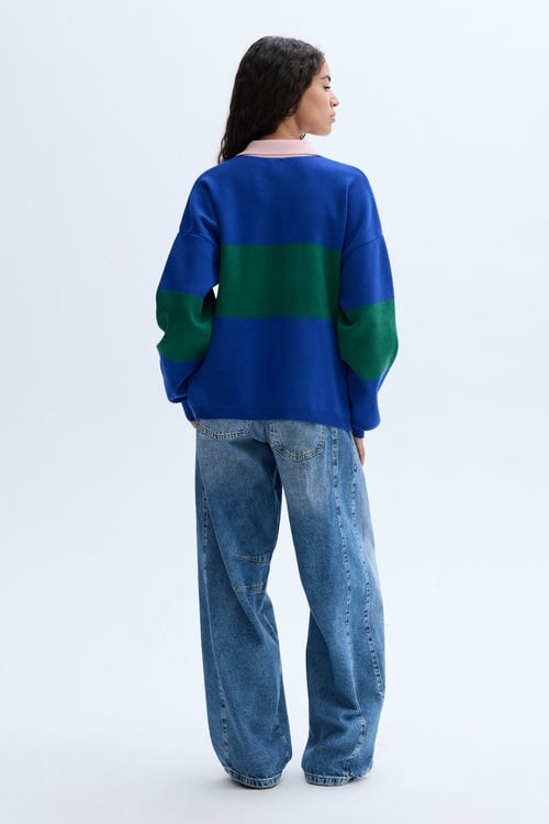 ÇİZGİLİ POLO YAKA TRİKO KAZAK