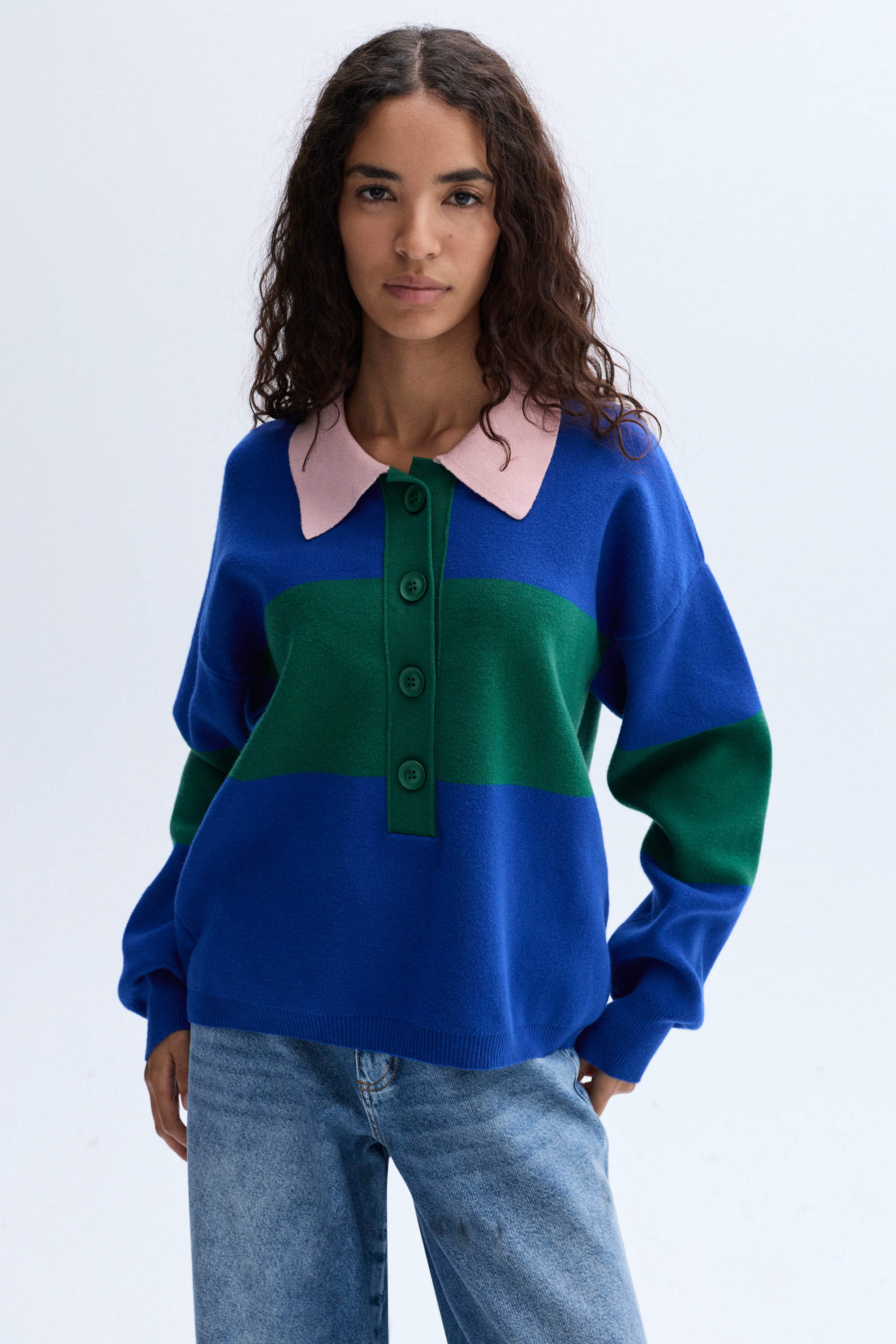 ÇİZGİLİ POLO YAKA TRİKO KAZAK