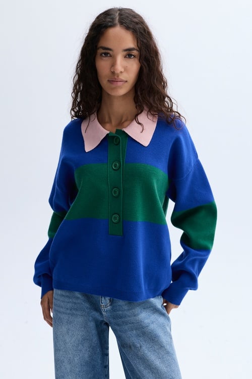 ÇİZGİLİ POLO YAKA TRİKO KAZAK