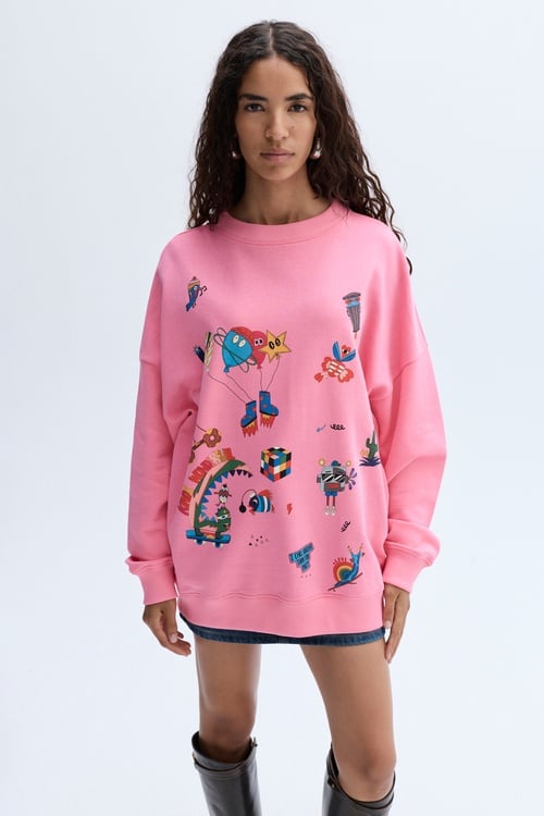 BASKILI BİSİKLET YAKA SWEATSHIRT