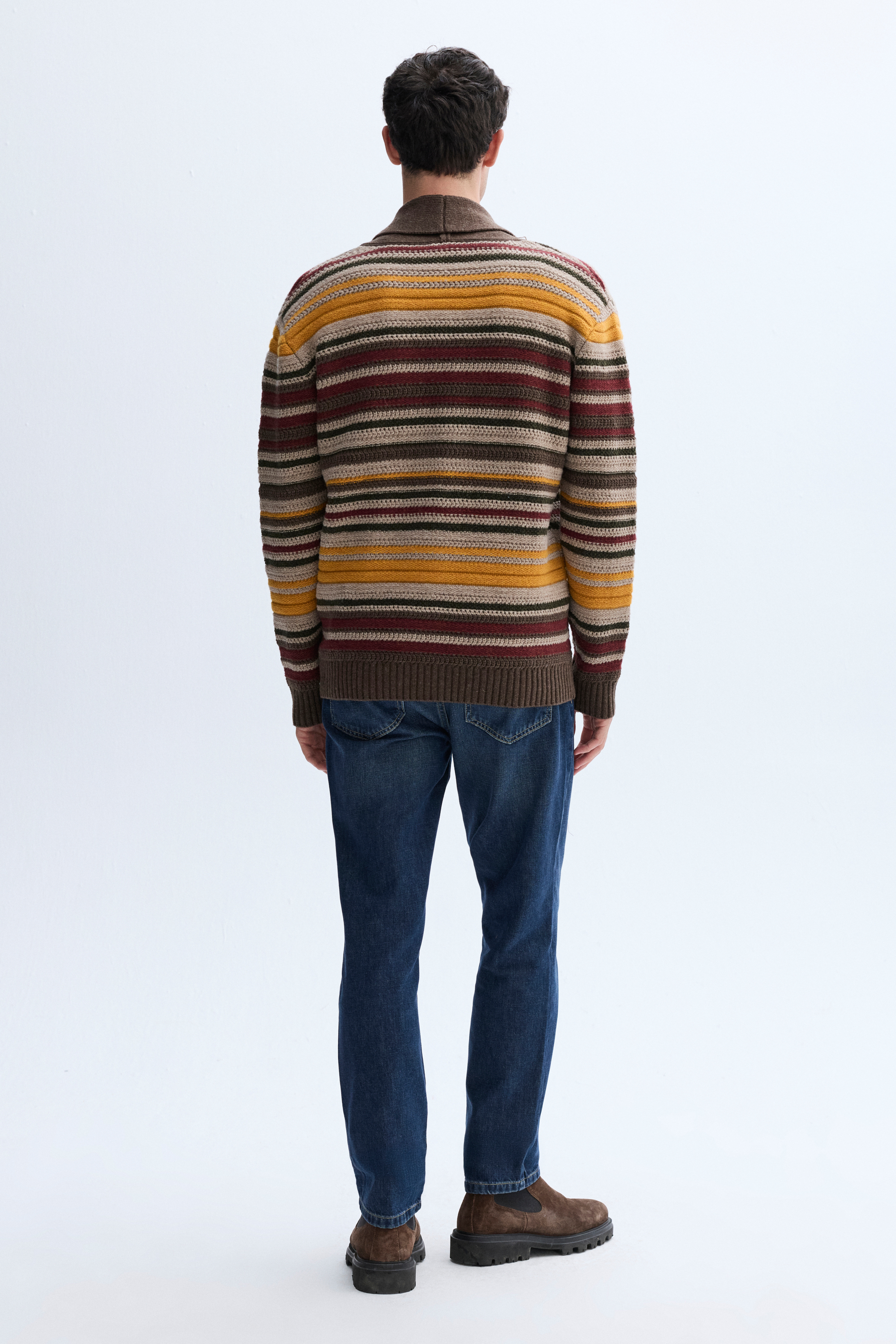 ÇİZGİLİ ŞAL YAKA OVERSIZE YÜN HIRKA