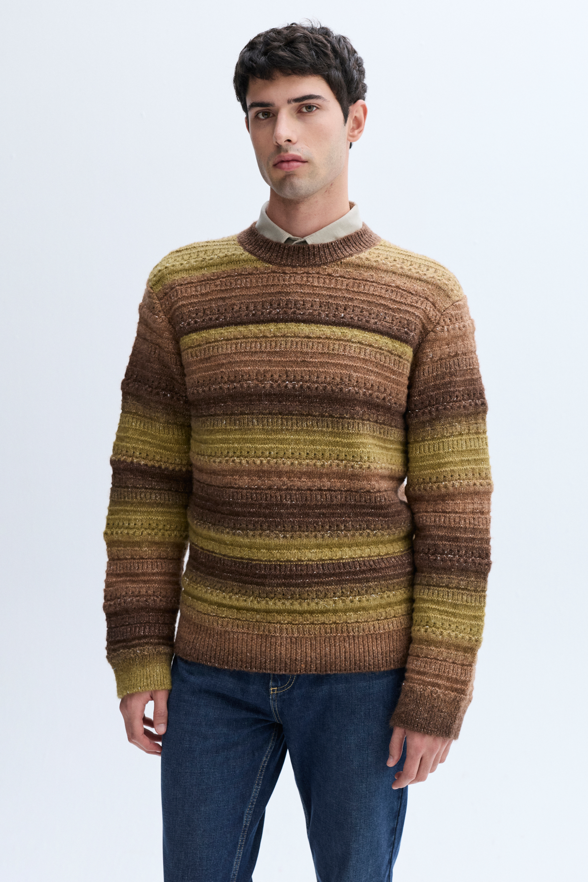 ÇİZGİLİ BİSİKLET YAKA DOKULU KAZAK