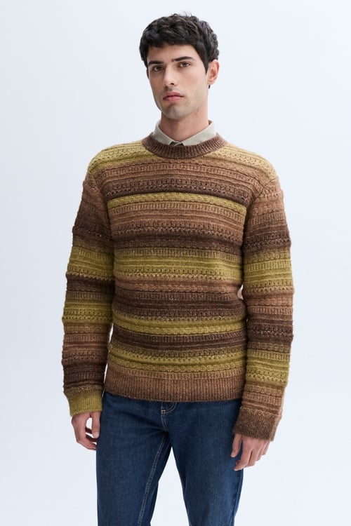 ÇİZGİLİ BİSİKLET YAKA DOKULU KAZAK