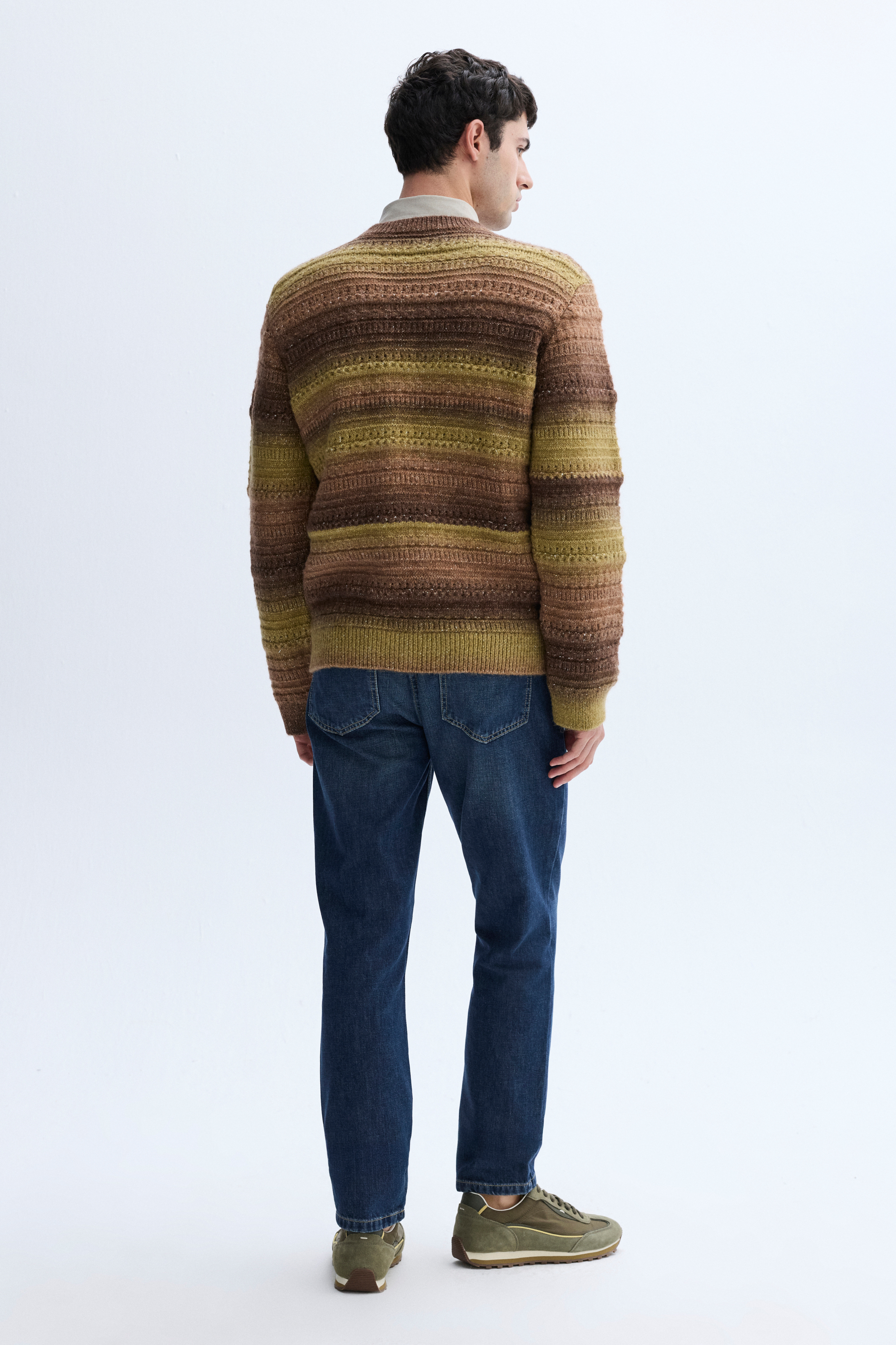 ÇİZGİLİ BİSİKLET YAKA DOKULU KAZAK