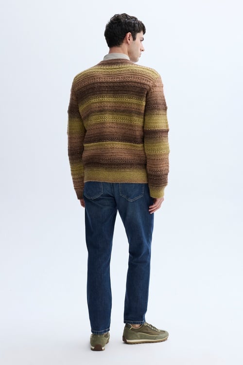 ÇİZGİLİ BİSİKLET YAKA DOKULU KAZAK