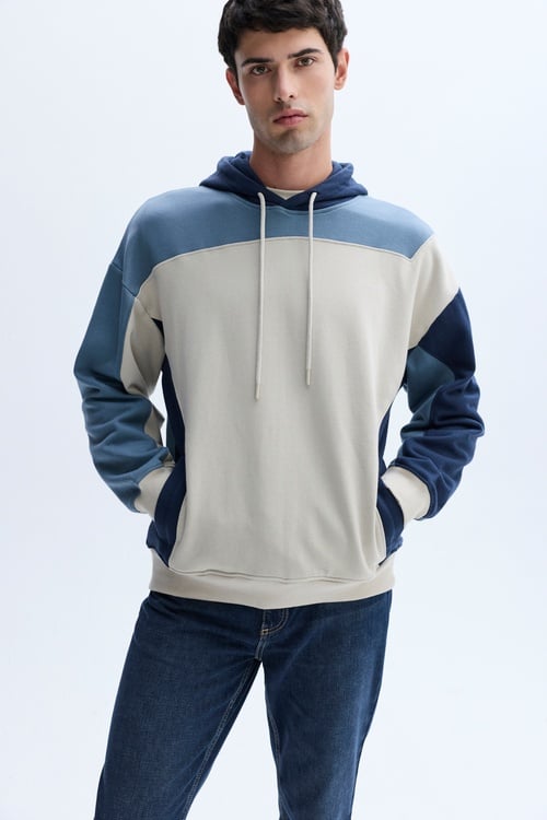 RENK BLOKLU OVERSIZE KAPÜŞONLU SWEATSHIRT