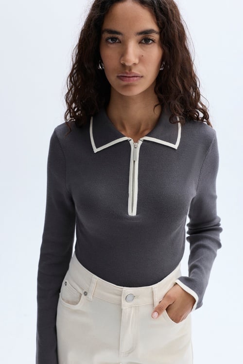 FITTED FERMUARLI POLO YAKA TRİKO KAZAK