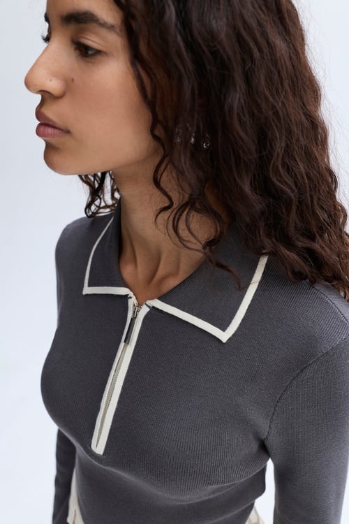 FITTED FERMUARLI POLO YAKA TRİKO KAZAK