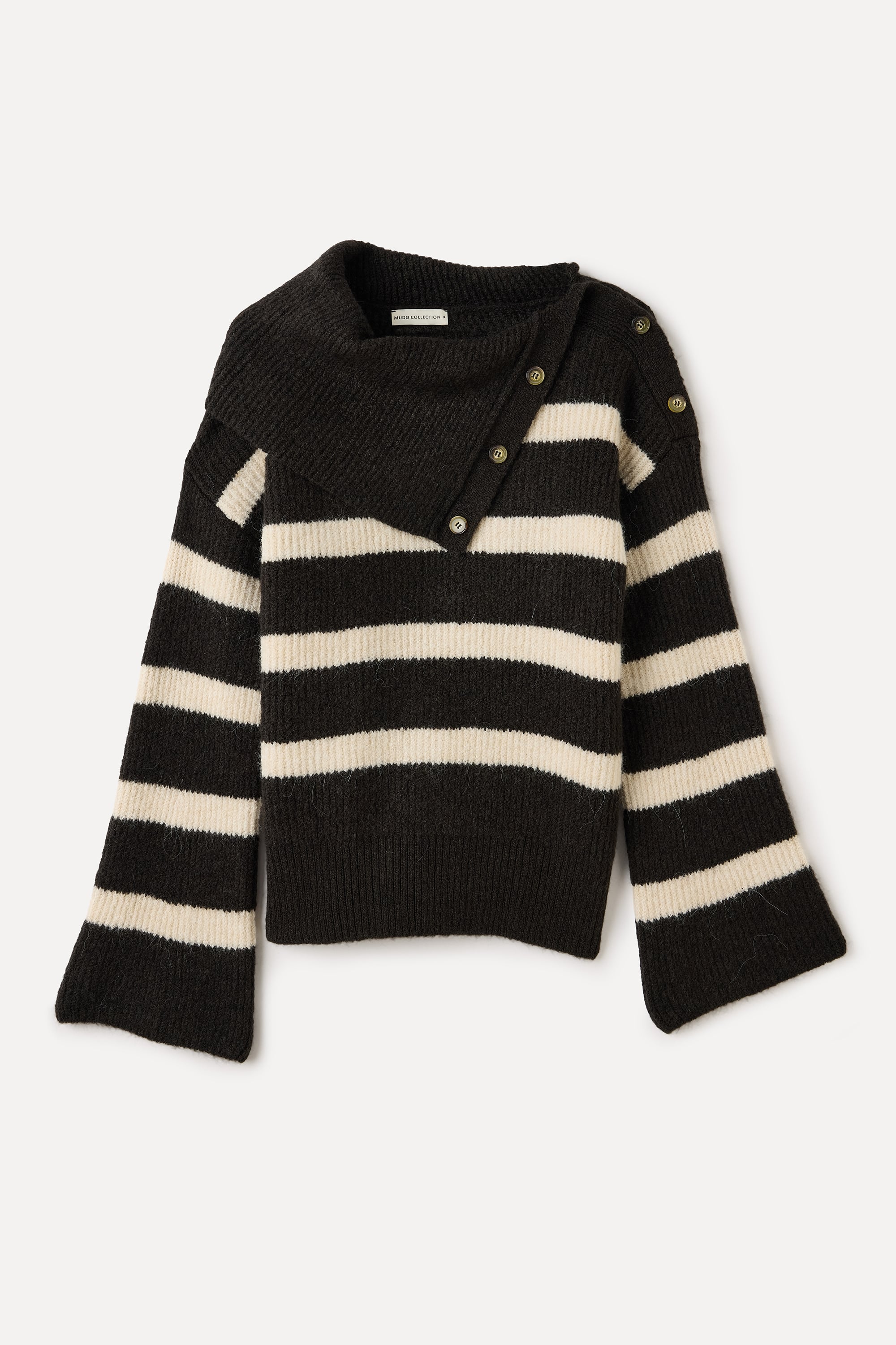 ÇİZGİLİ LOOSE FIT DÜĞMELİ DİK YAKA KAZAK