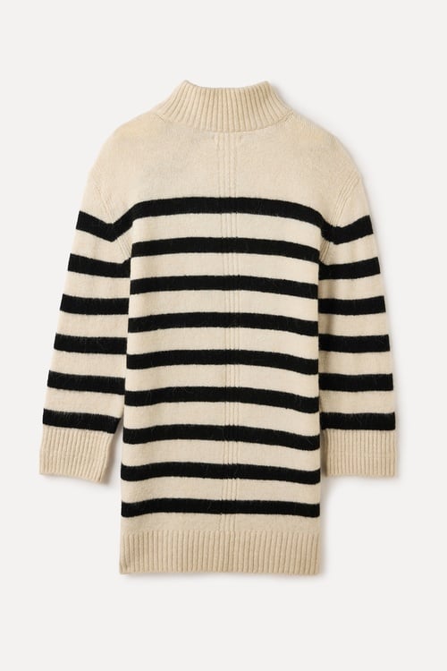 ÇİZGİLİ DİK YAKA MİNİ KAZAK ELBİSE