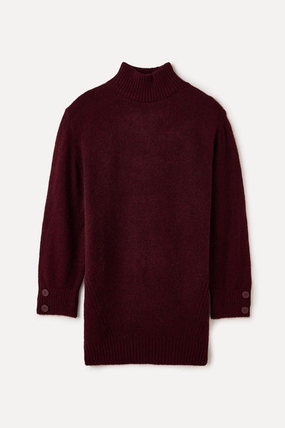 Mudo Bordo Dik Yaka Mini Kazak Elbise