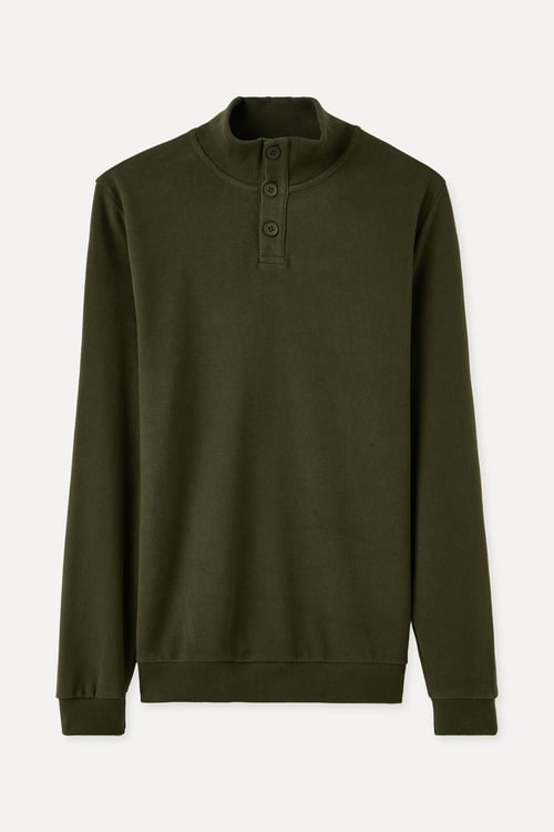  DÜĞMELİ DİK YAKA SWEATSHIRT