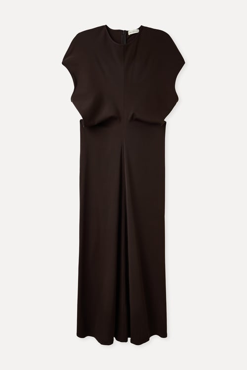  PİLE DETAYLI KOLSUZ MİDİ ELBİSE