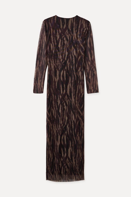  BASKILI DAR UZUN ELBİSE