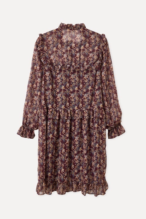  FLORAL BASKILI YAKASI BAĞLAMALI MİNİ ELBİSE