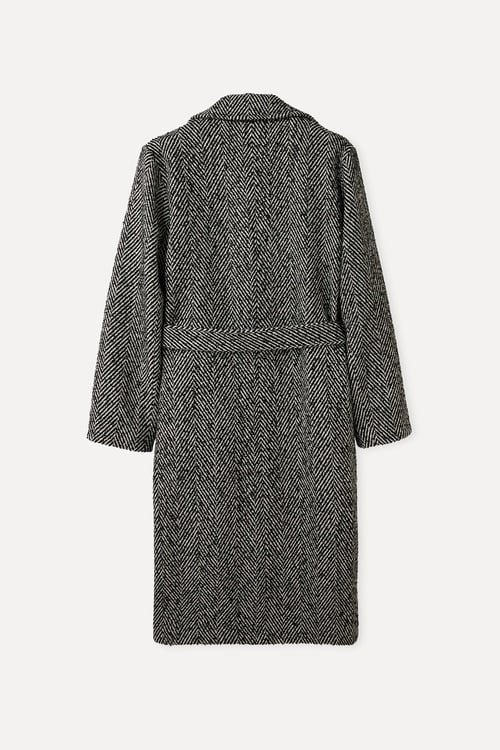  ÇİZGİLİ OVERSIZE KEMERLİ UZUN PALTO