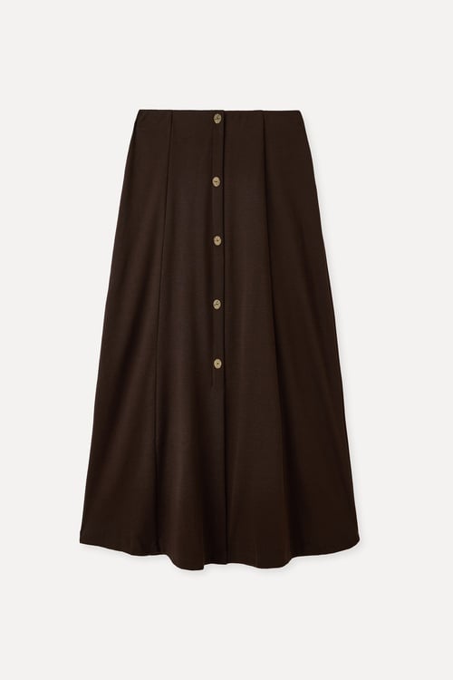 DİKİŞ DETAYLI DÜĞMELİ MİDİ ETEK