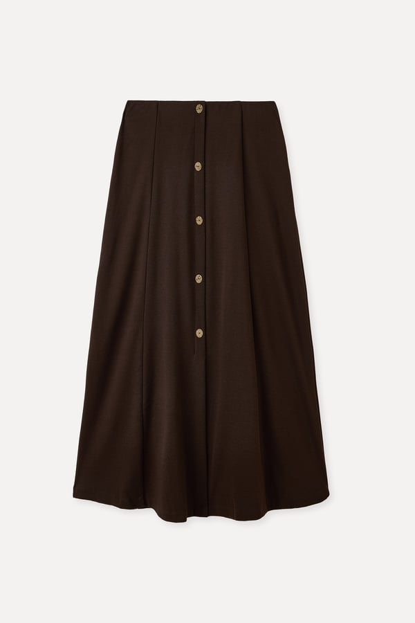 DİKİŞ DETAYLI DÜĞMELİ MİDİ ETEK