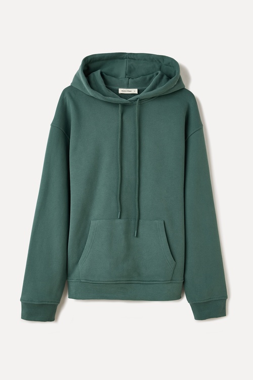  Erkek İndigo Kapüşonlu Kanguru Cepli Oversize Sweatshirt