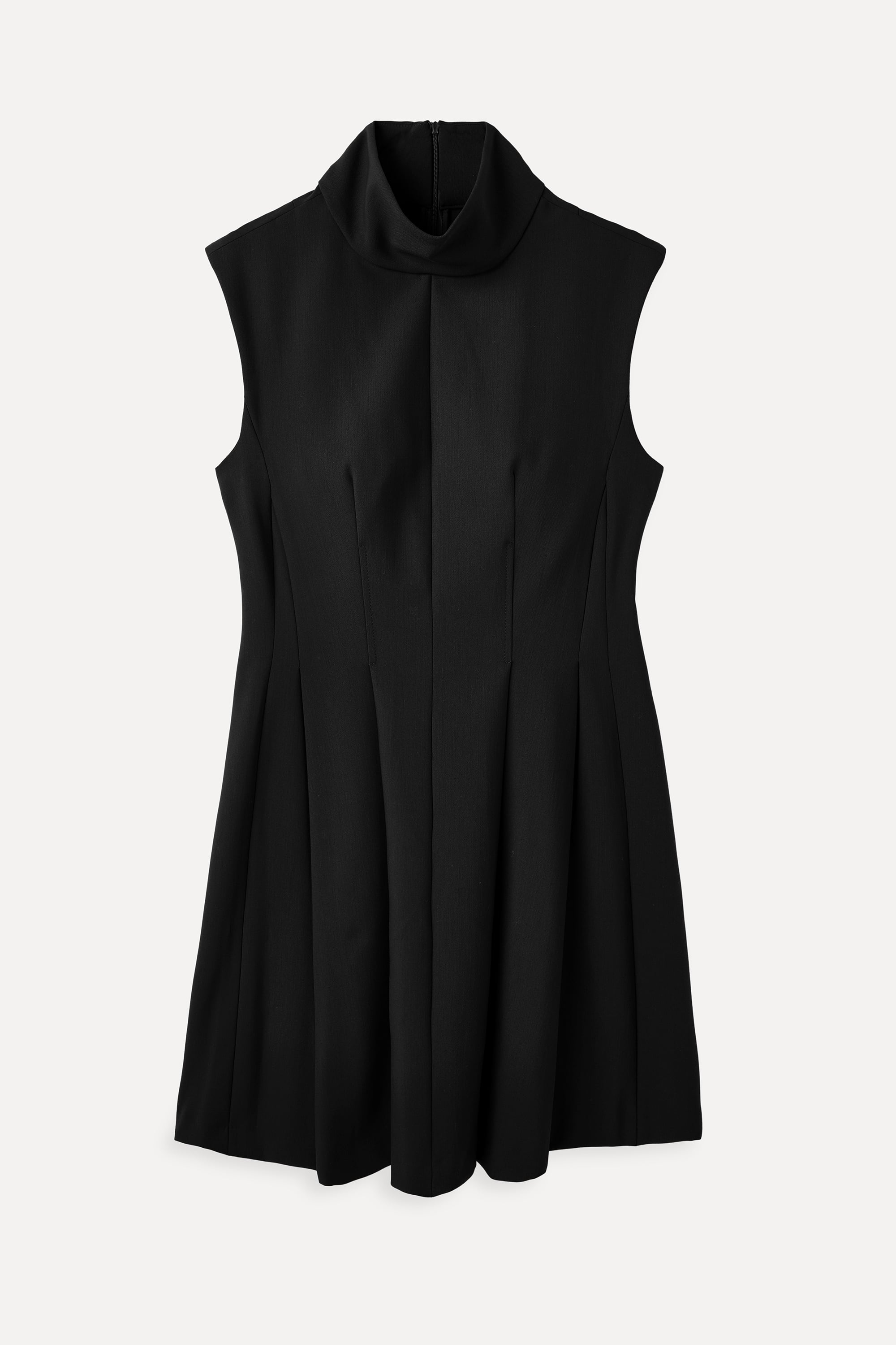 KOLSUZ DİK YAKA PİLELİ MİNİ ELBİSE