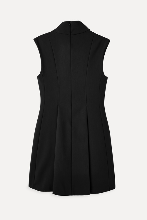  KOLSUZ DİK YAKA PİLELİ MİNİ ELBİSE