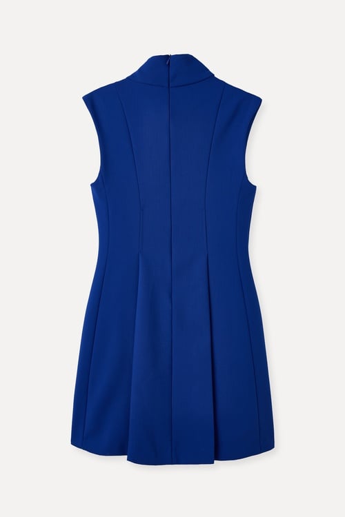  KOLSUZ DİK YAKA PİLELİ MİNİ ELBİSE