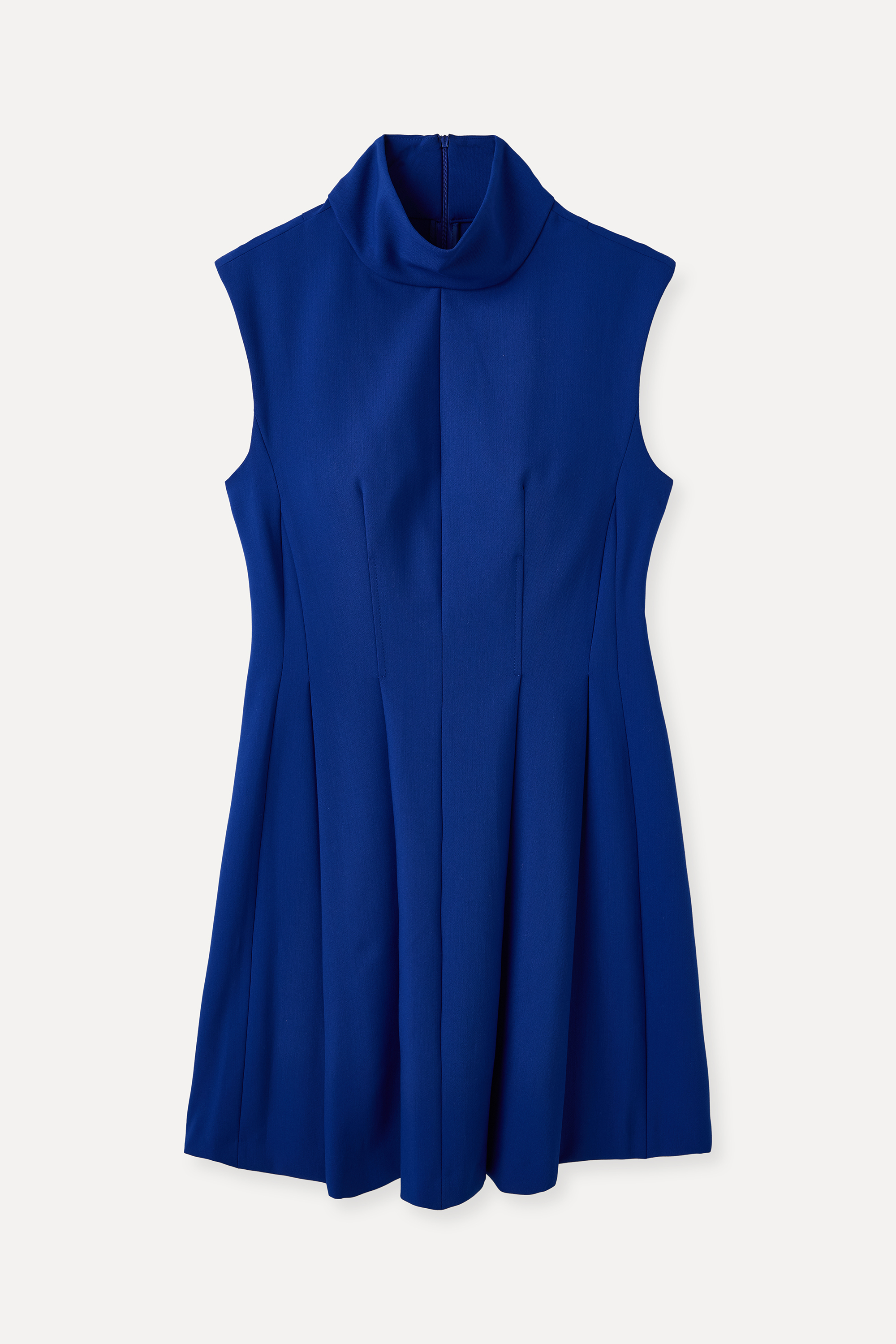 KOLSUZ DİK YAKA PİLELİ MİNİ ELBİSE