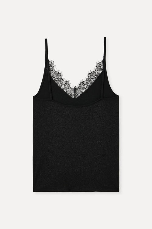  V YAKA DANTELLİ KOLSUZ BLUZ