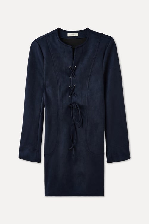  KORSE BAĞLAMALI SÜET DOKULU MİNİ ELBİSE