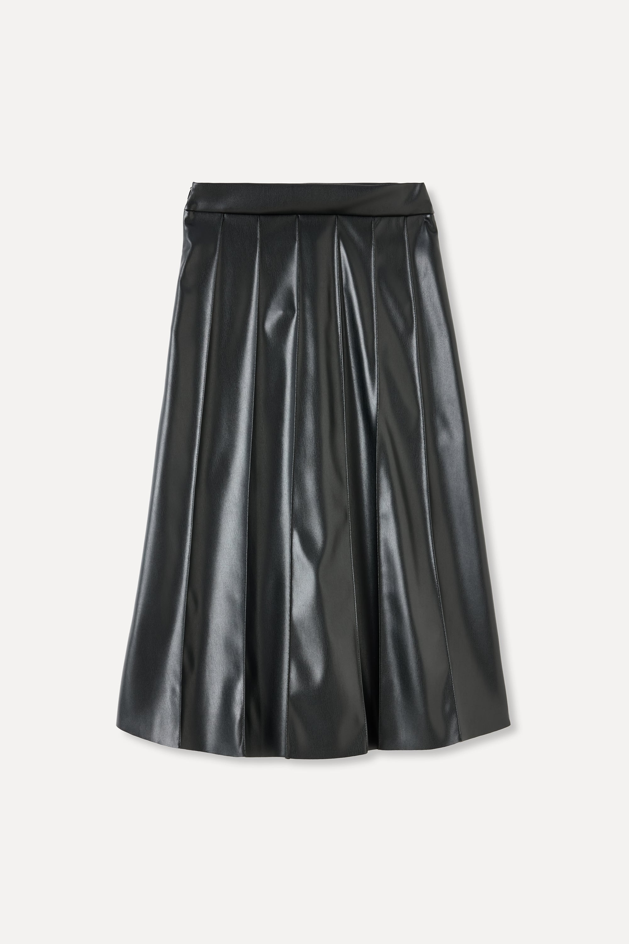 A FORM DERİ GÖRÜNÜMLÜ PİLELİ MİDİ ETEK