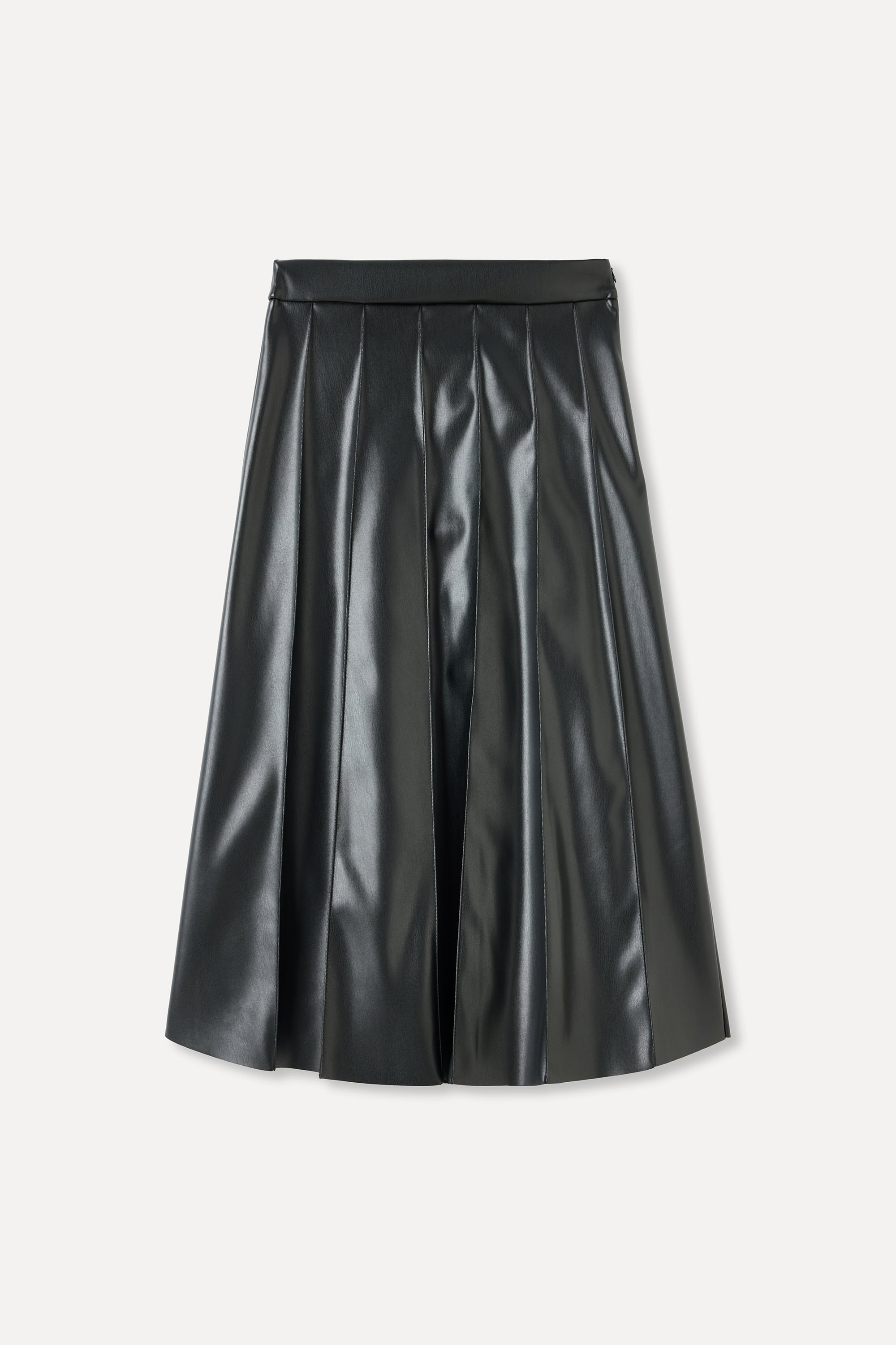 A FORM DERİ GÖRÜNÜMLÜ PİLELİ MİDİ ETEK