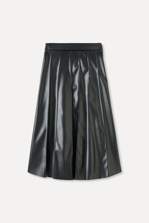  A FORM DERİ GÖRÜNÜMLÜ PİLELİ MİDİ ETEK