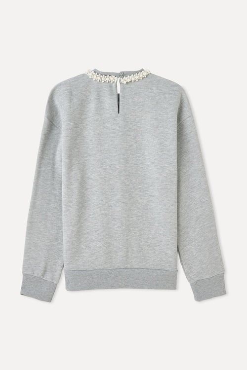 YAKASI İŞLEMELİ BİSİKLET YAKA SWEATSHIRT