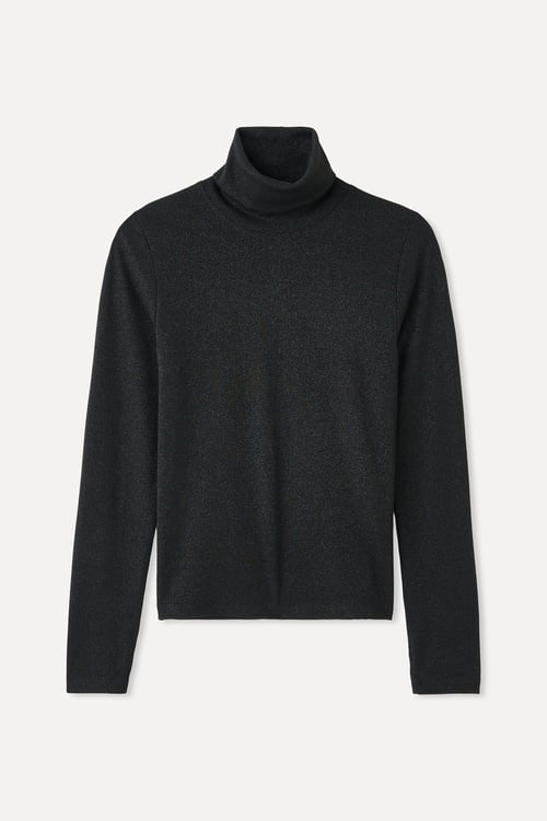 DİK YAKA FITTED UZUN KOLLU T-SHIRT