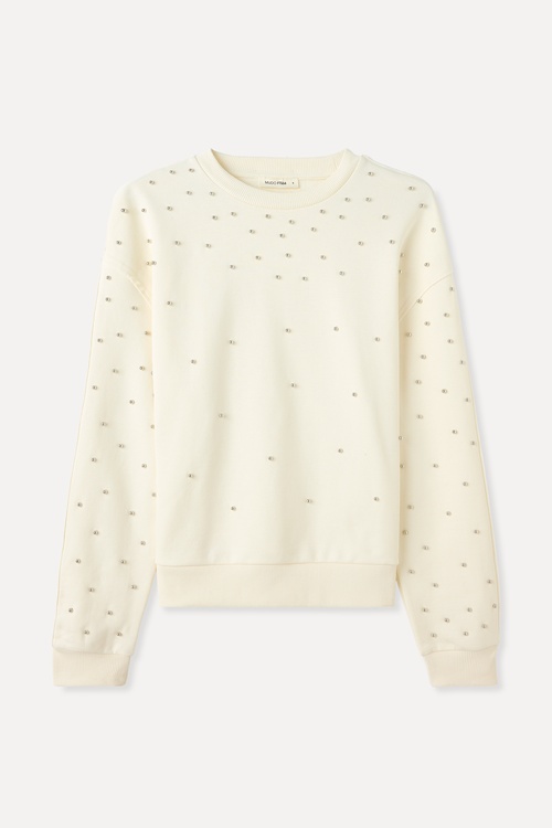  LOOSE FIT BİSİKLET YAKA TAŞLI SWEATSHIRT