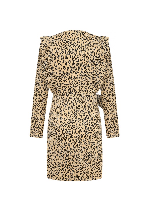  LEOPAR DESENLİ UZUN KOLLU MİNİ KRUVAZE ELBİSE