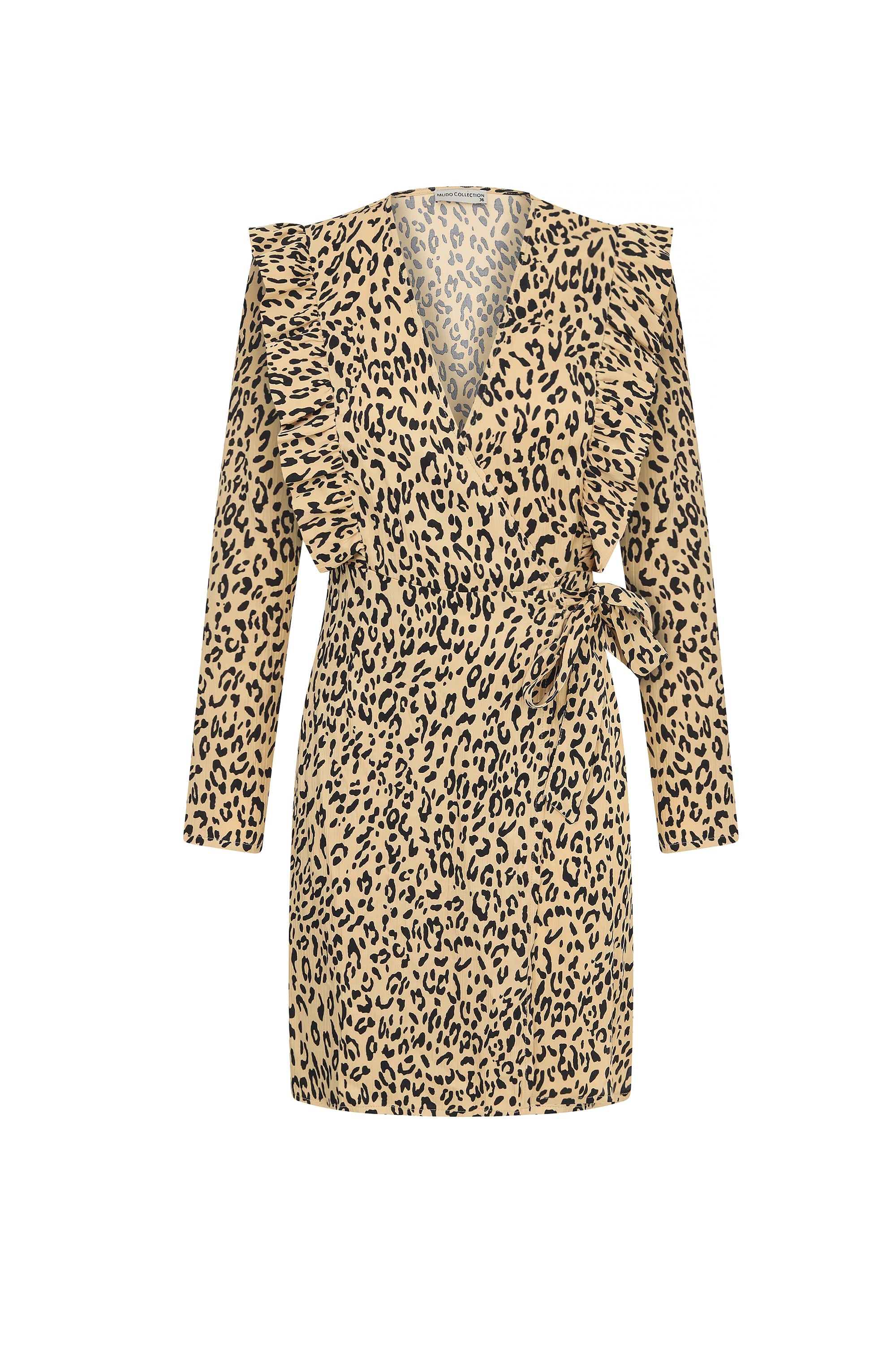 LEOPAR DESENLİ UZUN KOLLU MİNİ KRUVAZE ELBİSE